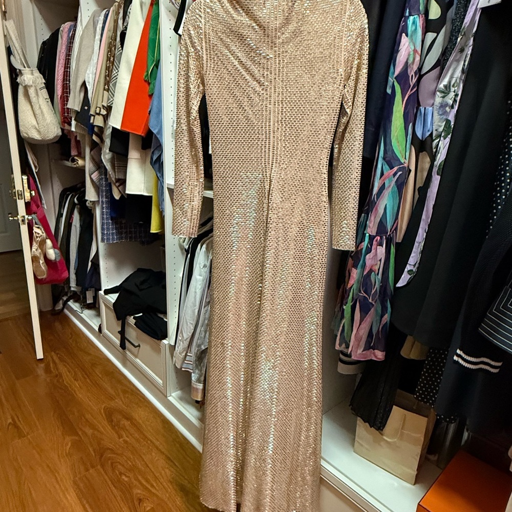 SELF PORTRAIT CHAMPAGNE RHINESTONE DRAPE MAXI DRESS SIZE US4. UK8. - Picture 9 of 11